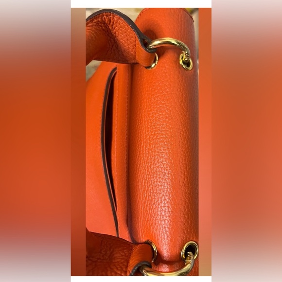 MCM Handbags Orange Leather Satchel Purse Small Tote Visetos Logo Studs Bag - Picture 3 of 10